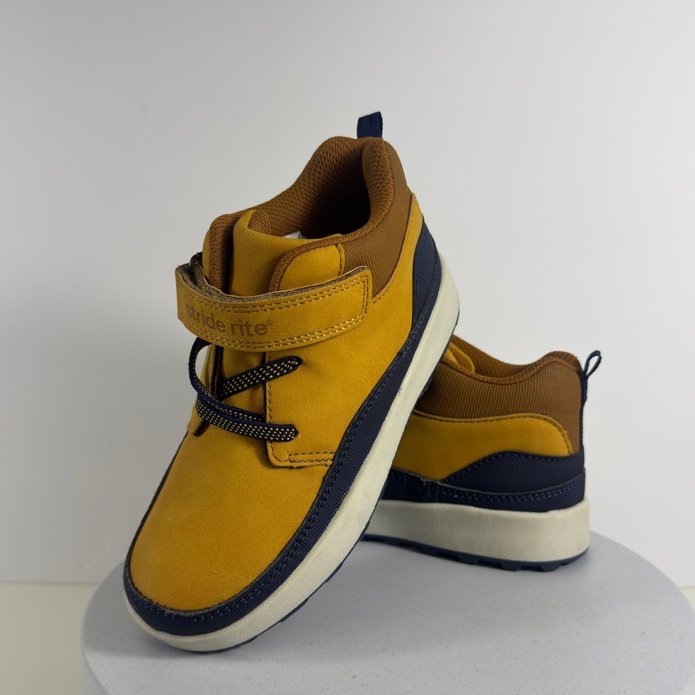Stride Rite Hayes Boys Sneakers Hook Loop Casual Suede Tan Navy Size 12M